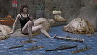 giantess swimsuit beach water brunette blimp short_hair airplane ships drcreep digital_render picnic_basket armada bin