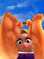 giantess crush blonde barefoot green_eyes vehicles between_toes freckles tangled looking_at_tiny digital_render carcrushlover rapunzel