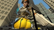 giantess destruction butt_crush brunette sitting looking_down vehicles digital_render carcrushlover overwatch tracer_(overwatch)