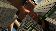 giga city blue_eyes looking_down point_of_view looking_at_viewer traffic_light digital_render overwatch slyworks mercy_(overwatch)