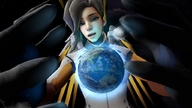 earth blonde blue_eyes gloves hand looking_at_planet digital_render cosmic_giantess overwatch slyworks mercy_(overwatch)