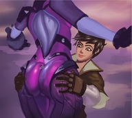 drawing color unknown_artist shrunken_woman source_needed between_buttcheeks overwatch widowmaker d.va hana_song tracer_(overwatch)