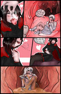 drawing giantess vore comic black_hair color tongue mouth saliva stomach between_fingers ruby unwilling ripped_clothing acids internal_view mspaintgts rwby ruby_rose weiss dissolving