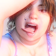 micro vore tongue mouth teeth face shrunken_woman jetslasher looking_at_tiny digital_render ada-icon