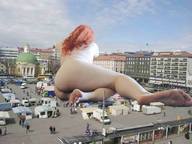 giantess collage nude feet butt destruction barefoot buildings red_hair lying_down legs people vehicles utamovita