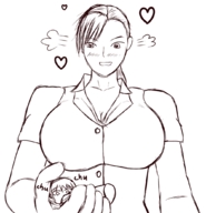 drawing gentle giantess blushing monochrome handheld huge_breasts sketch looking_down yamumil on_palm