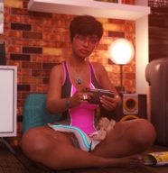 barefoot glasses mini_giantess sitting hand legs shrunken_woman pedicure jetslasher lyn aaren digital_render food-baby vidya