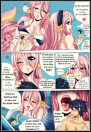 drawing giantess comic color large_breasts swimsuit handheld cleavage mermaid shrunken_man imminent_vore mero