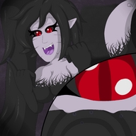 drawing micro color red_eyes shrunken_people monster_girl zoom on_finger looking_at_tiny clnightmare