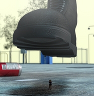 blonde clothed shrunken_woman boot outdoors jetslasher imminent_crush digital_render