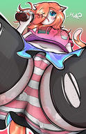 drawing giantess panties upskirt color blue_eyes skirt low_angle red_hair unaware entrapment short_skirt drinking freckles point_of_view orange_hair striped_panties panty_entrapment miniskirt mspaintgts