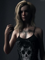 crush blonde handheld hand shrunken_woman fist tattoo sorenzer0 looking_at_tiny digital_render nightshade