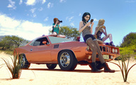 glasses boots shrunken_woman shrunken_man eating hiding vehicles outdoors sky filming sorenzer0 digital_render pit_stop