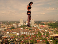 giantess collage high_heels buildings unknown_artist legs nylons looking_down houses sky