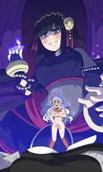 drawing white_hair nude blushing color shrinking red_eyes shrunken_woman magic fire_emblem herretik pointed_ears corrin tharja_(fire_emblem)
