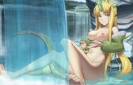 breasts drawing giantess nude dragoness blonde color barefoot waterfall dragon_girl monster_hunter personification royal_ludroth