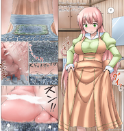 drawing giantess crush pussy panties city color long_hair clit destruction clothed ochiko_terada pubic_hair buildings green_eyes pink_hair dress unaware shrunken_city panty_entrapment humanity_has_declined