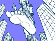 drawing giantess city monochrome toes barefoot soles looking_down skyscraper sky point_of_view looking_at_viewer raised_foot imminent_crush grandezu arrogance127