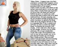 collage blonde clothed domination bondage hand cruel standing towel top dialogue squeezemeflat jeansshrunken_men