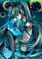 drawing giantess hatsune_miku space color long_hair clothed planet cosmic_giantess