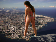 giantess collage city mega butt swimsuit destruction ocean brunette wonderslug legs giantess_katelyn looking_down skyscraper back sky tattoo aerial_view city_scape
