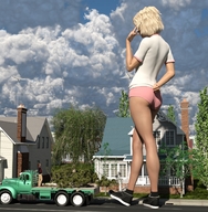 gentle giantess panties blonde butt shoes standing houses truck shirt digital_render