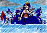 drawing giantess color handheld blue_hair ship crown tentacles monster_girl octopus on_palm fedextreme ezequielsosa