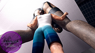 giantess panties butt clothed brunette stockings shorts looking_down standing top digital_render fater