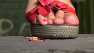 crush collage toes shoes blood foot_crush shrunken_man cruel pedicure stair