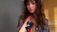 collage shoes brunette in_shoe shrunken_man looking_at_viewer