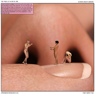 micro vore red_hair shrunken_men fighting shrunken_people shrunken_woman throat trapped tinies digital_render openhighhat altered_reality_world the_trials_of_rosie micromants