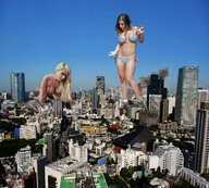 giantess collage city blonde swimsuit destruction cleavage buildings brunette wonderslug fire legs belly airplane giantess_katelyn skyscraper giantesses tokyo smoke sky looking_at_viewer nicole_moser