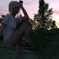 gentle giantess panties blonde clothed sitting dawn shirt digital_render barrel