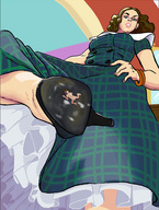 drawing crush high_heels soles brunette low_angle dress foot_crush looking_down cruel shoe_crush molotav point_of_view perspective stuck_to_shoe looking_at_tiny