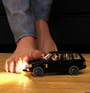 barefoot jeans shrunken_man vehicles under_foot digital_render