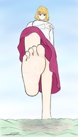 drawing giantess feet giga blonde color clothed toes barefoot skirt soles red_eyes low_angle dress foot_crush looking_down cruel sky point_of_view looking_at_viewer raised_foot cities imminent_crush tsukihime arcueid looking_at_tiny yamumil bare_legs