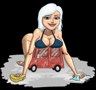 bikini breasts drawing giantess white_hair mega color blue_eyes barefoot cleavage wet ginormica short_hair vehicles monsters_vs_aliens sponge looking_at_viewer car_wash no_background dreamworks