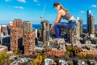 giantess collage city destruction buildings brunette wonderslug skyscraper athletic sky looking_at_viewer chicago crane nina_agdal