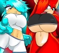 breasts drawing giantess furry color bluespin huge_breasts low_angle blue_skin point_of_view angelthecatgirl red_skin