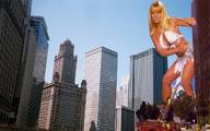 breasts gentle giantess collage city mega blonde clothed cleavage bra skirt buildings navel legs standing crouching top ripped_clothing attack_of_the_60ft_centerfold jj_north attack_of_the_50_foot_woman giantessbuster209 bare_legs fire_truck makeshift_clothing bare_midriff