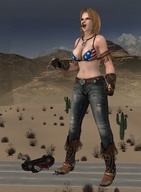 giantess vore blonde destruction blue_eyes handheld bra desert gloves boots dead_or_alive vehicles road digital_render doa tina_armstrong roodedude