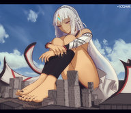 drawing giantess feet city toes barefoot buildings skyscraper sky pedicure 2lewd giant-god-altera