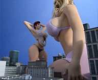 giantess city blonde multiple buildings red_hair giantesses sky digital_render endlessrain0110 a-little-competition-never-hurt