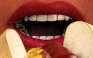 feet vore tongue mouth teeth saliva lips shrunken_men hot_dog digital_render jamesmason0 condiments