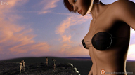 giantess vore red_hair men women sky cliff looking_at_tiny emi digital_render