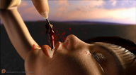 giantess vore mouth teeth finger blood red_hair hard_vore face bite shrunken_woman cruel between_fingers emi digital_render