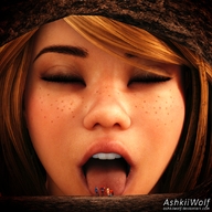vore blonde tongue mouth green_eyes lips elf face shrunken_people freckles digital_render opal ashkiiwolf