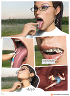 vore tongue mouth teeth glasses story shrunken_men stomach shrunken_people shrunken_woman throat food outdoors willing picnic dialogue panels emi digital_render eatmei