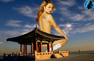 giantess collage posing boots squatting tattoo tila_tequila looking_at_viewer ser-gts