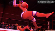 bikini blonde black_hair long_hair barefoot huge_breasts blood topless story ponytail mini_giantess jumping indoors crowds kneepads wrestling_ring impending_doom redfiredog digital_render masked